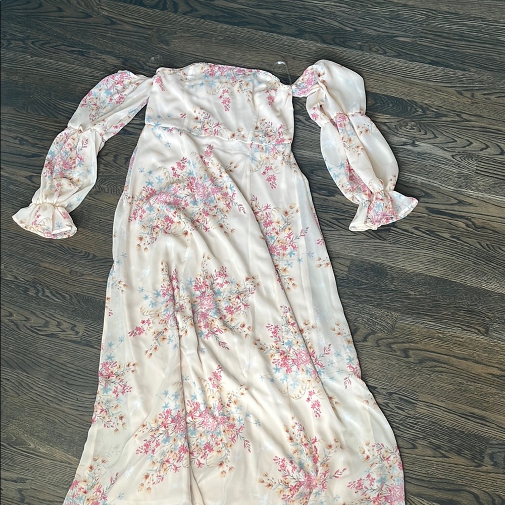 Cream Off-Shoulder Bishop Sleeve Sundress
